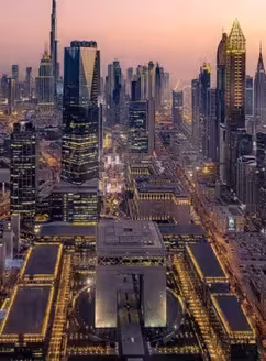 Aerial view of the DIFC Gate District for Corporate and M&A legal advisory in Dubai
