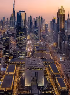 Aerial view of the DIFC Gate District for Corporate and M&A legal advisory in Dubai